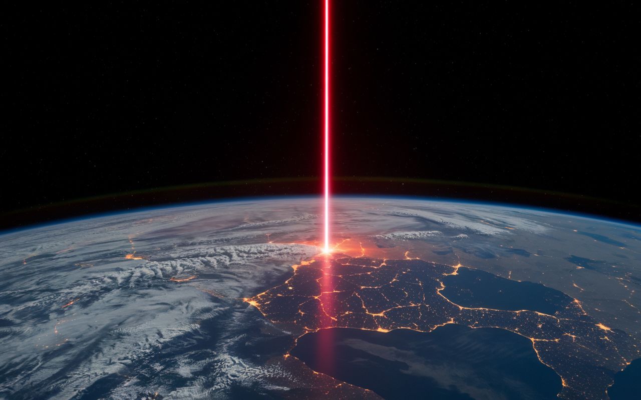 The Earth receives a laser communication emitted from nearly half a billion kilometers away