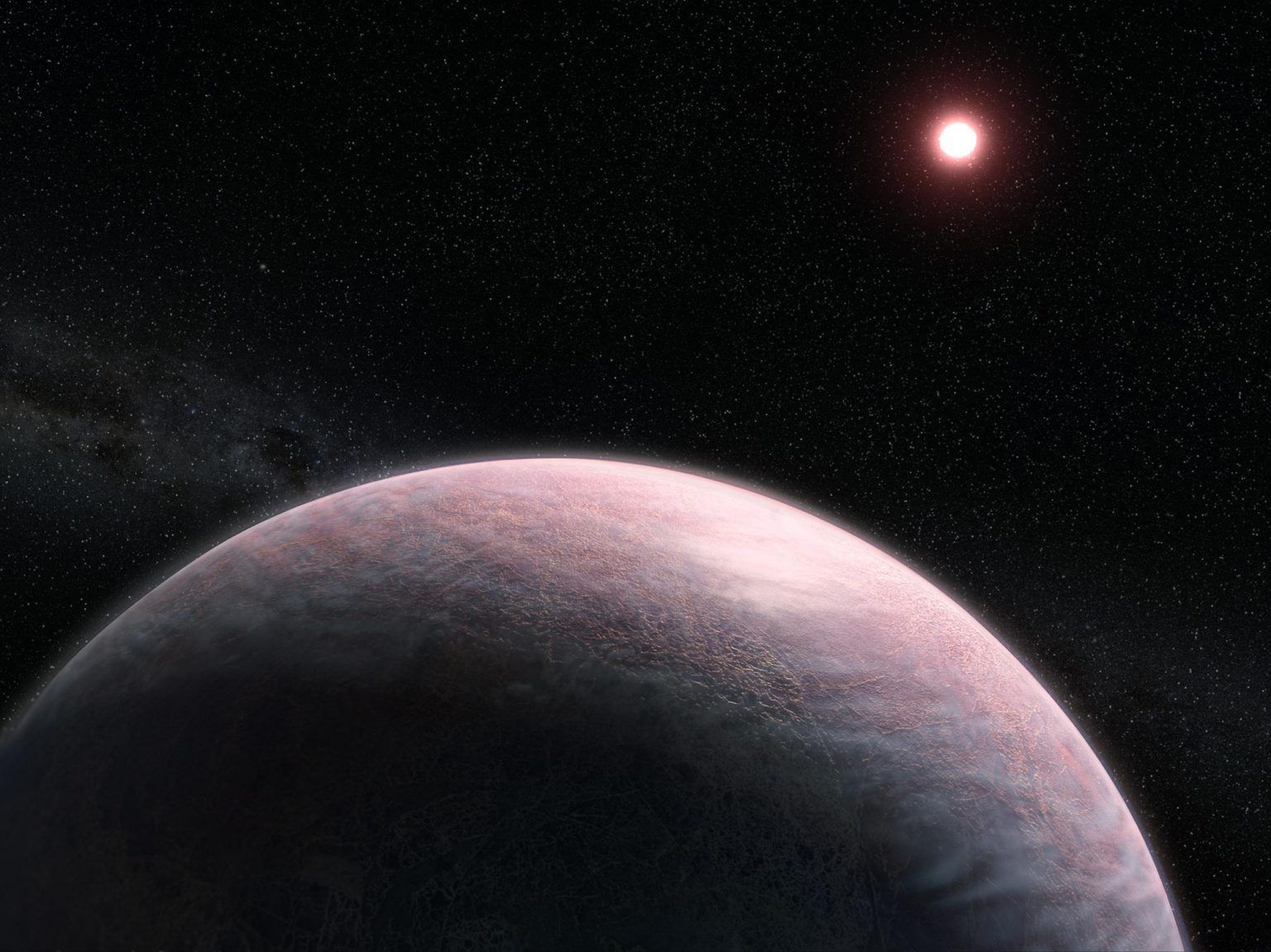 Vue d’artiste d’une exoplanète rocheuse autour d’une naine rouge.