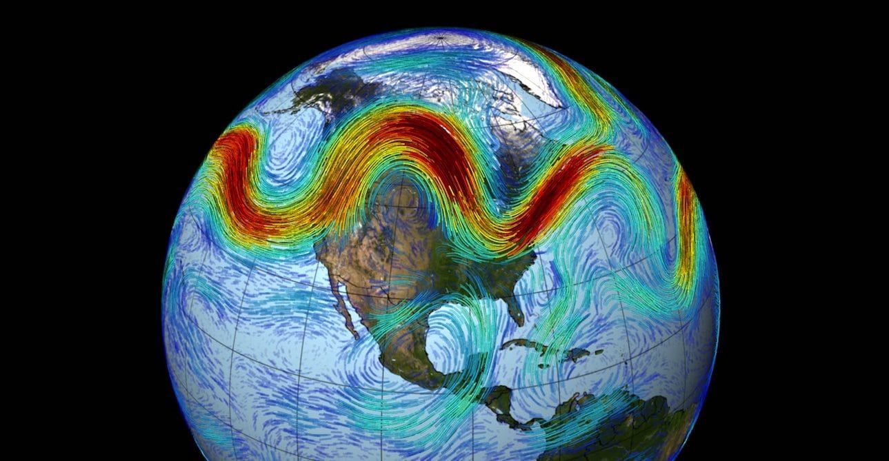 Ondes de Rossby représentées dans un modèle atmosphérique
