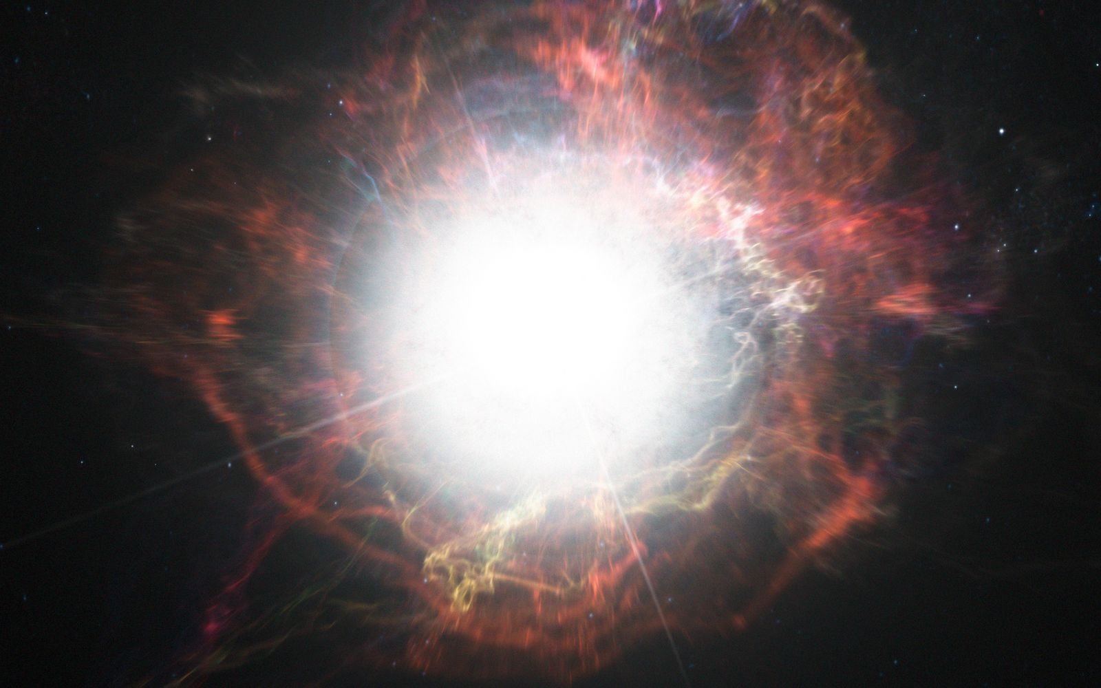 Vue d’artiste de la matière et de la poussière se formant autour d’une explosion de supernova.