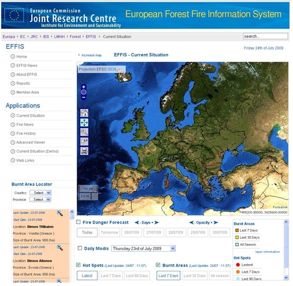 Système européen d'information sur les incendies de forêt: situation actuelle en Europe