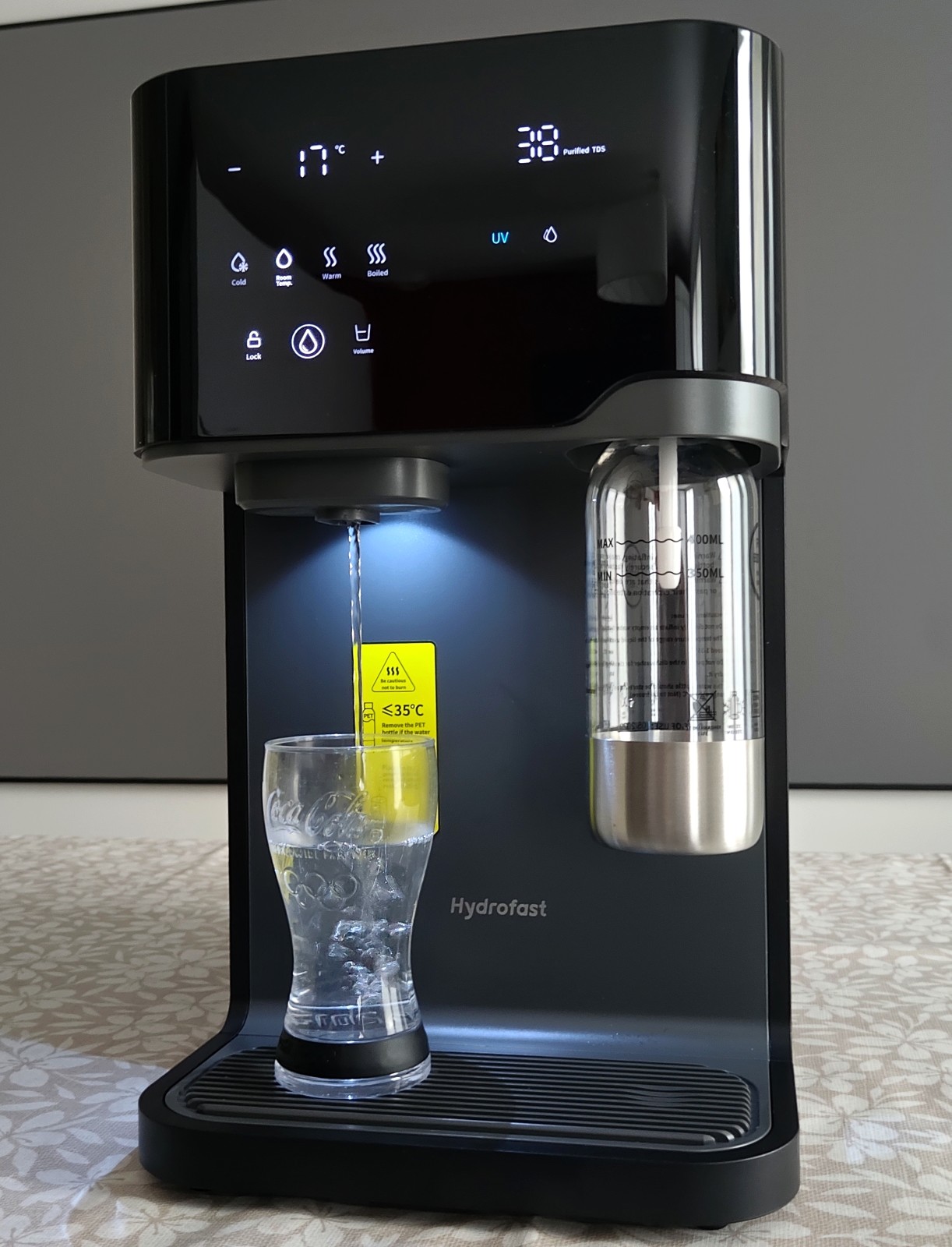 L'affichage indique aussi le TDS de l'eau filtrée.