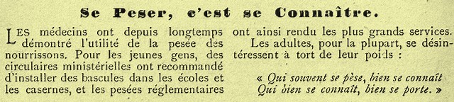 Rétro 1912: Il faut se peser souvent