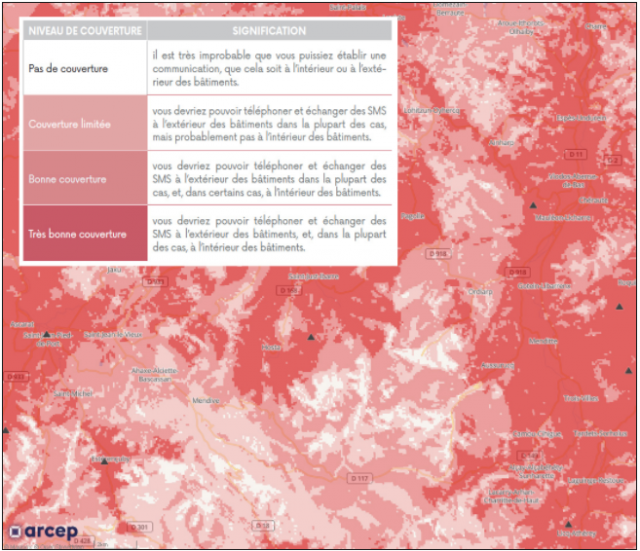 Carte de la couverture des réseaux mobiles en France