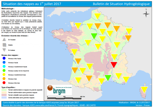 Etat des nappes d'eau souterraine au 1er juillet 2017