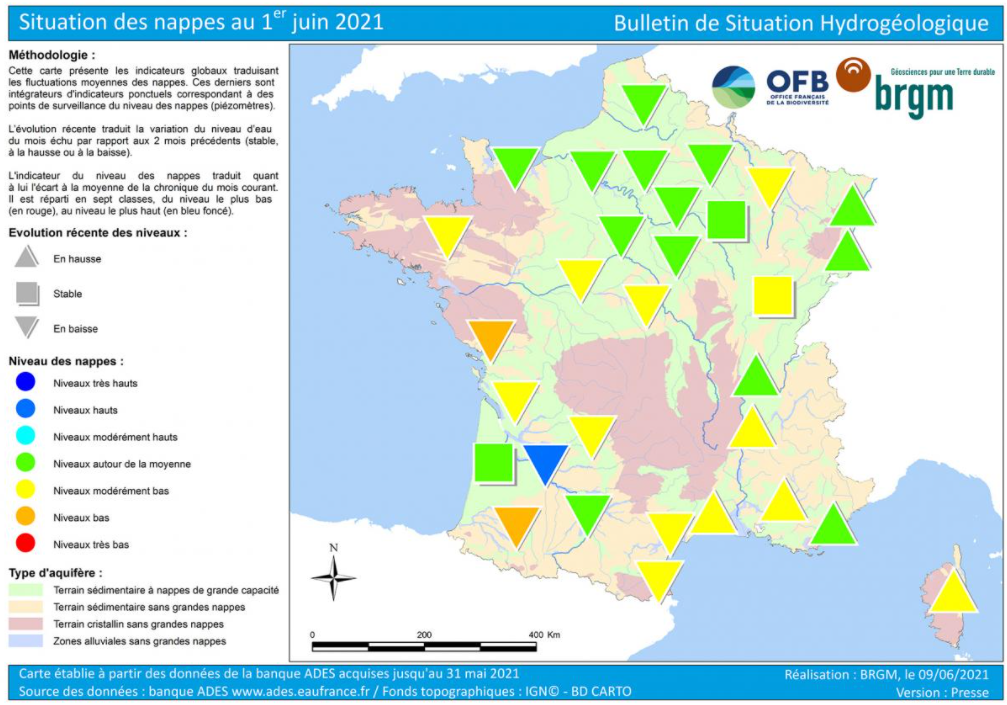 Nappes d'eau souterraine au 1er juin 2021