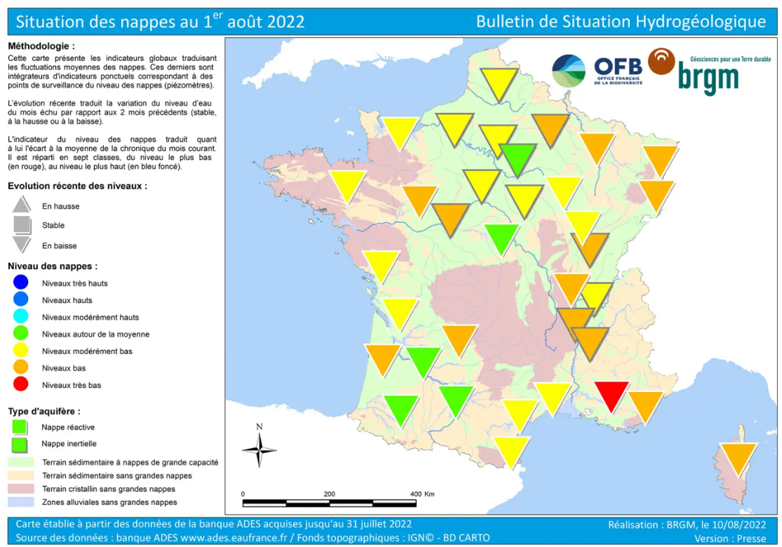 Situation hydrogéologique au 1er août 2022