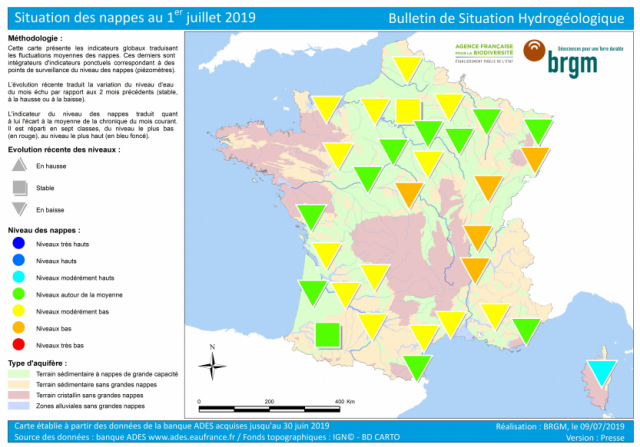Etat des nappes d'eau souterraine au 1er juillet 2019