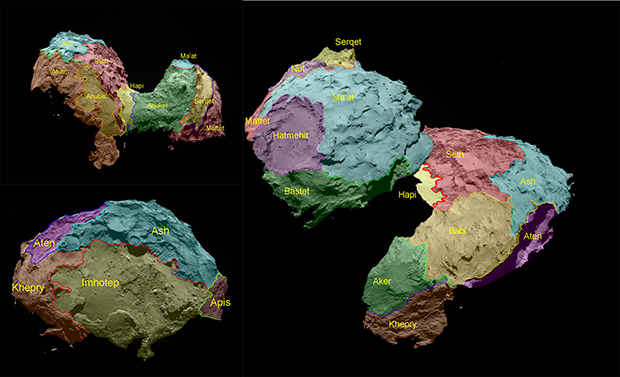 Les régions du noyau de 67P/Churyumov-Gerasimenko