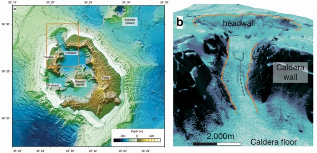 Inondation post-éruptive de la caldera de Santorin et implications sur la formation de tsunamis