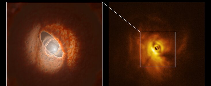 Un disque protoplanétaire déchiré par ses trois étoiles centrales
