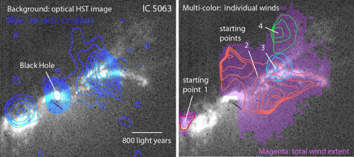 Le jet d'un trou noir engendre plusieurs flots gazeux dans une galaxie proche